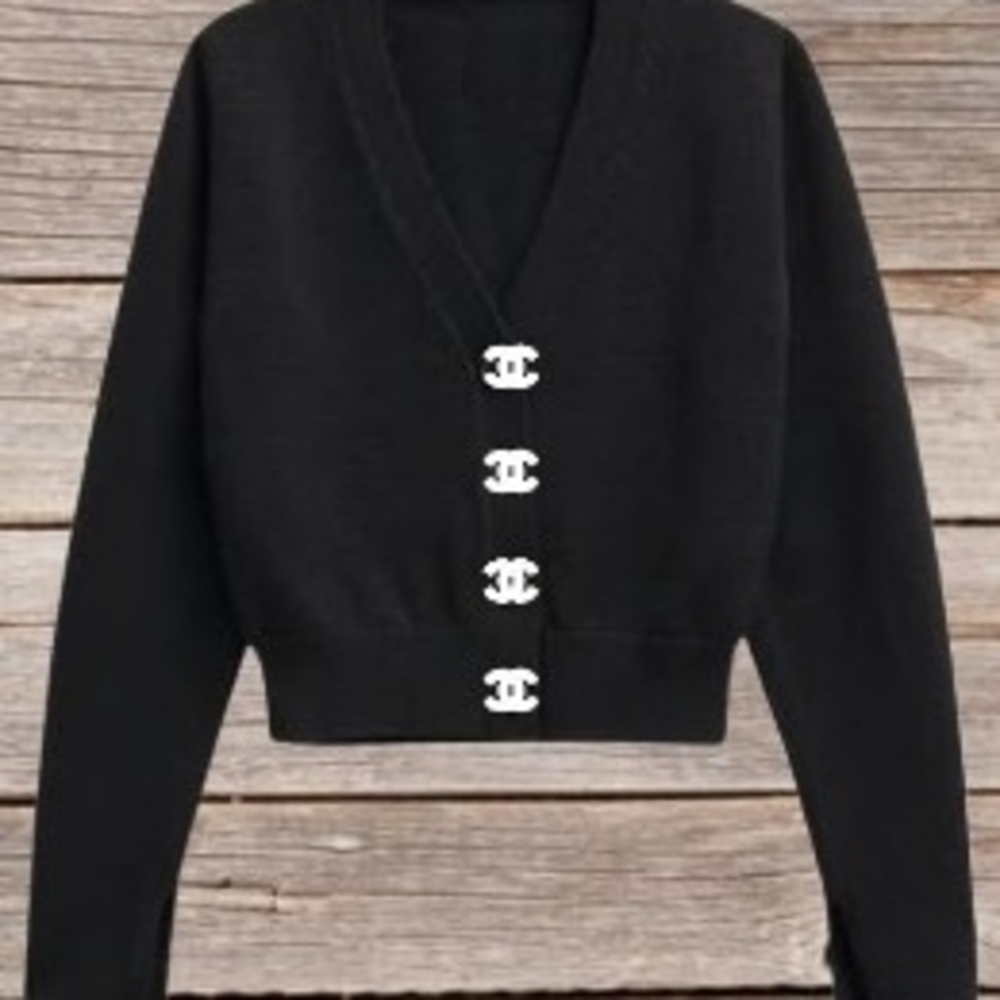 SOLD!!! Black Cardigan With White Authentic Chanel Buttons